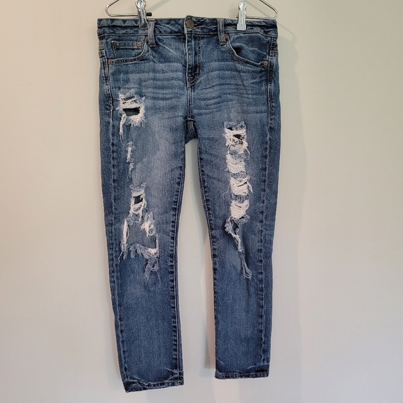 American Eagle Slouchy Distressed Mid Rise Women's Size 2 Regular - Picture 1 of 16